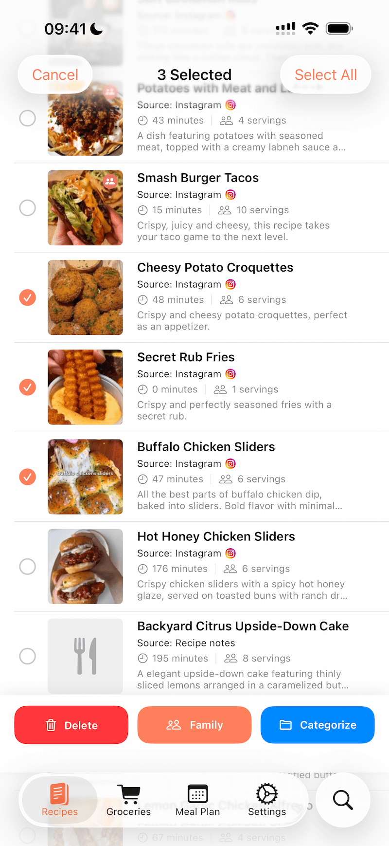 Batch action bar at the bottom of the screen