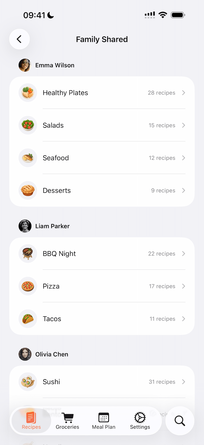 View shared family recipes