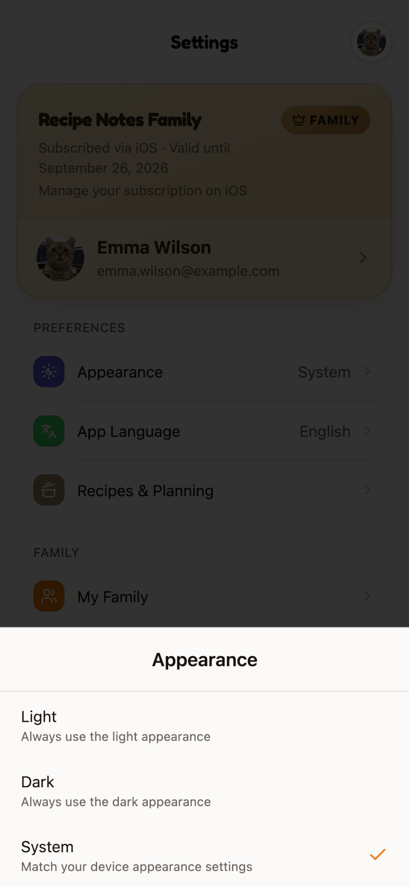 Appearance options