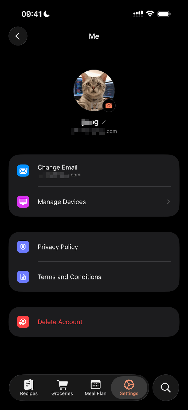 Profile settings page