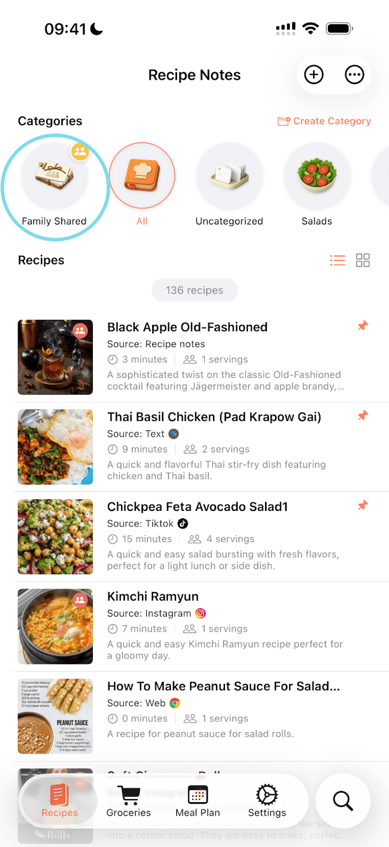 Family shared category on home screen