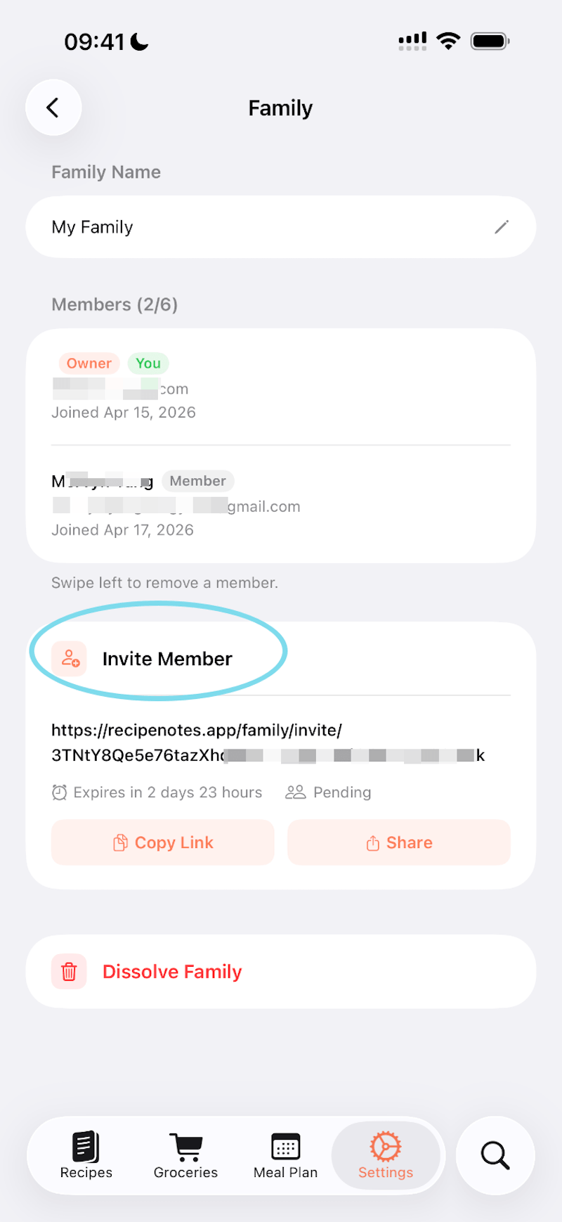 Invite family members