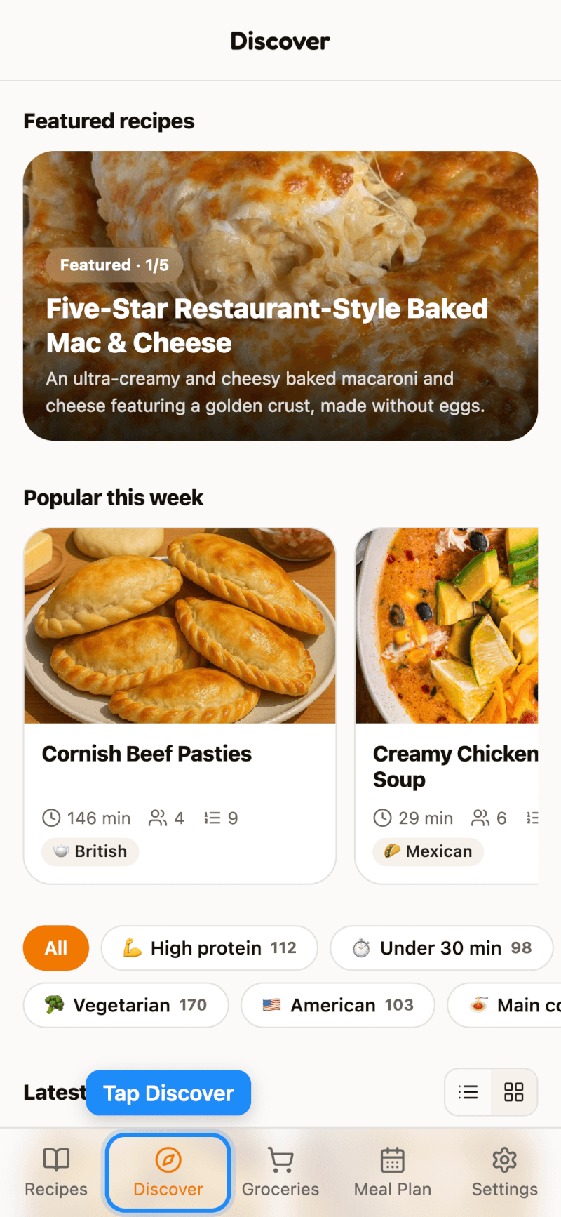 Tap Discover in the tab bar