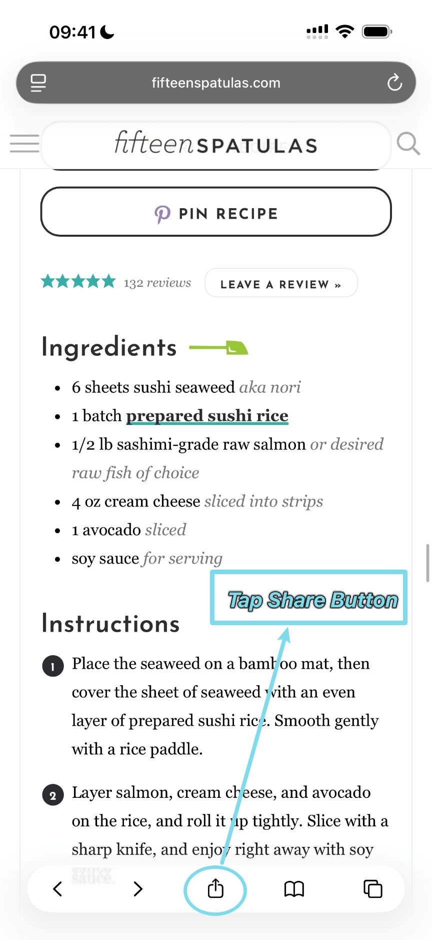 Tap the share button