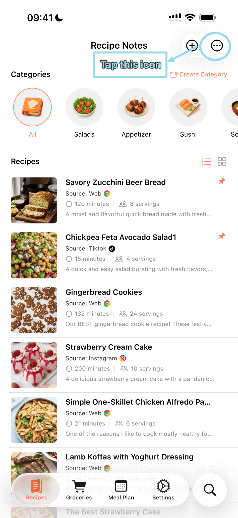 Tap the More button in the navigation bar