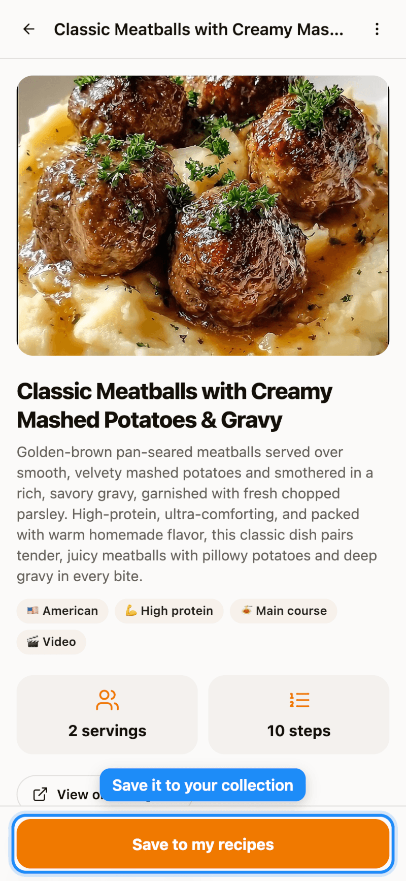 Tap Save to My Recipes