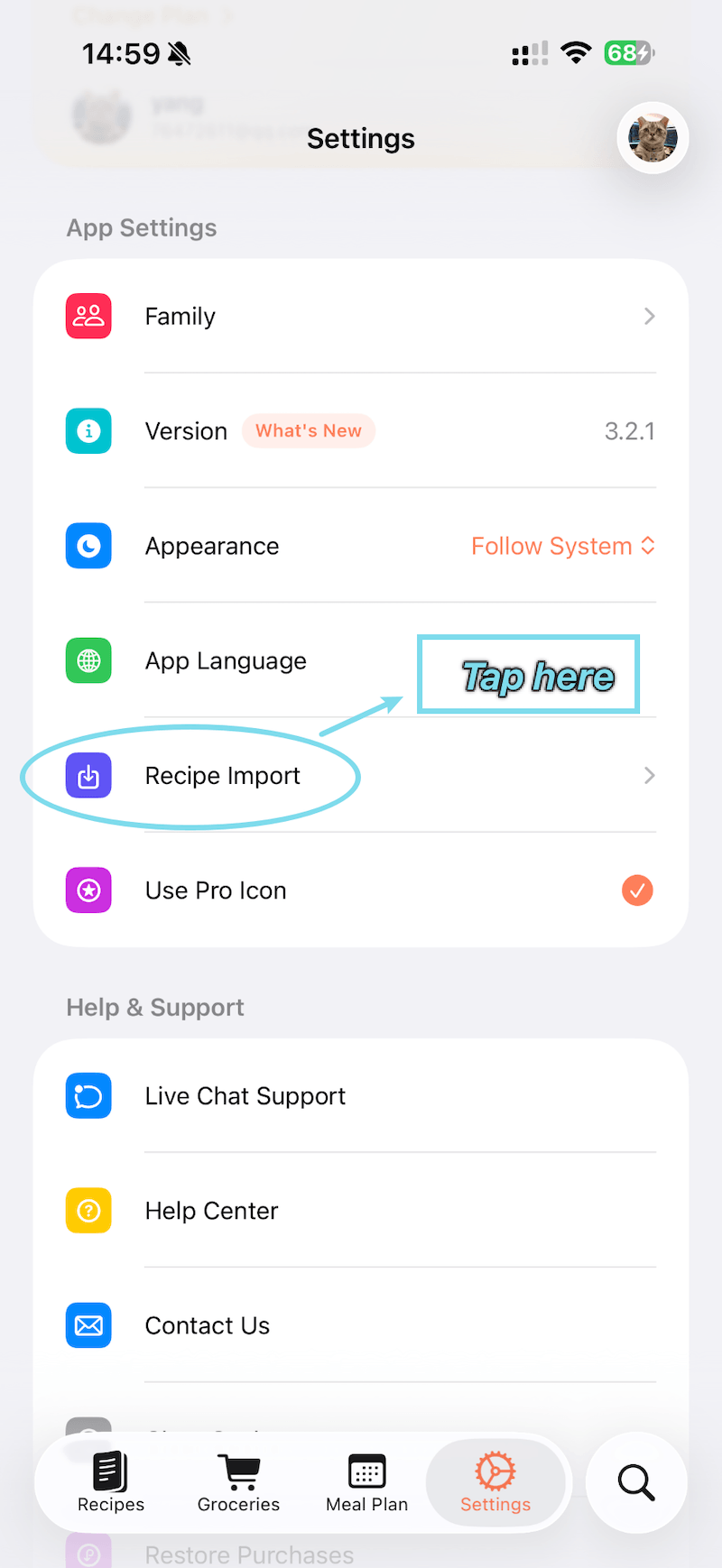 Recipe Import settings page