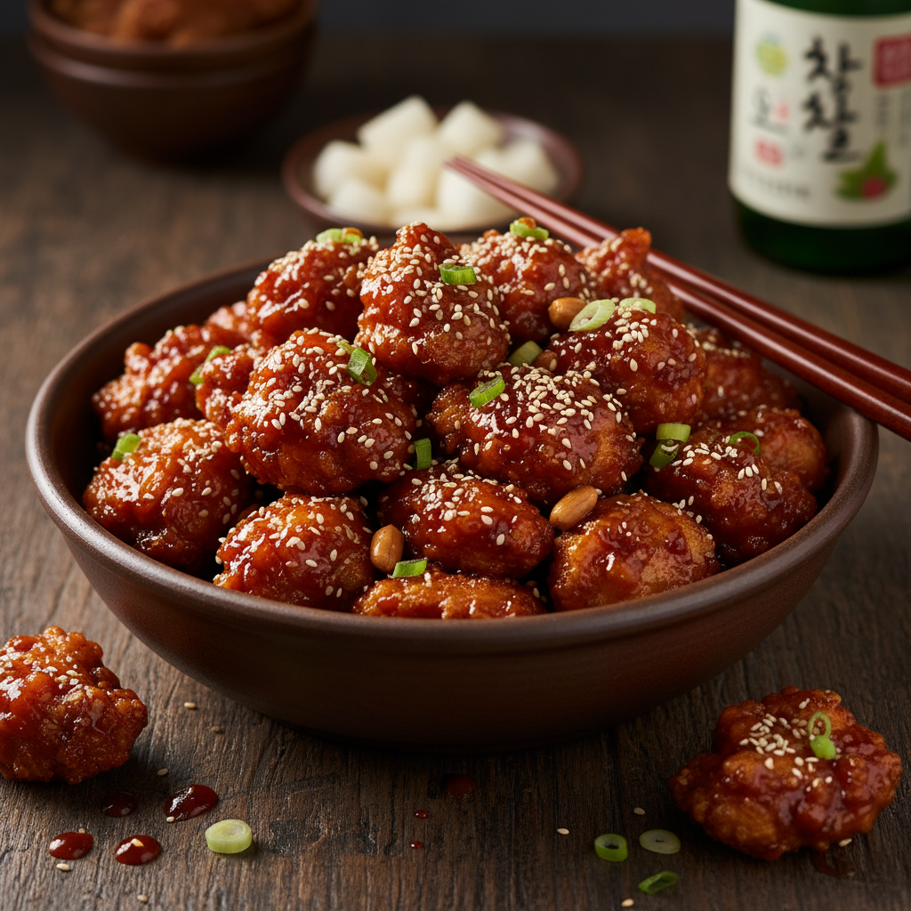 Dakgangjeong (닭강정 / Korean Sweet, Crunchy Fried Chicken)