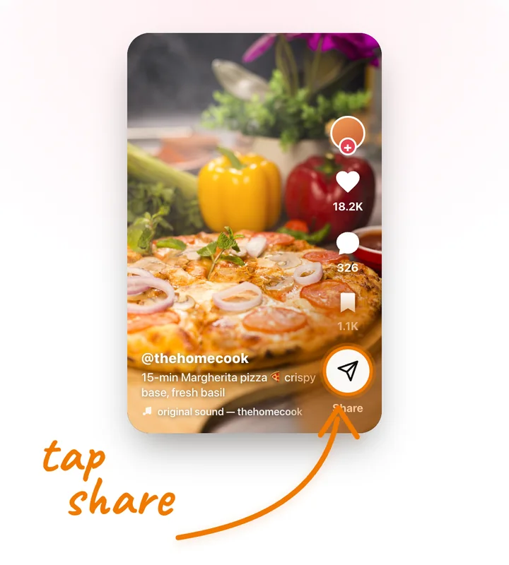 A recipe video with the Share button highlighted