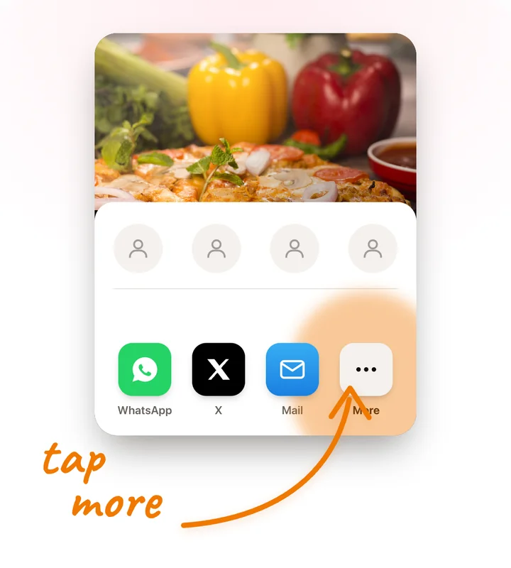 The share sheet with the More button highlighted