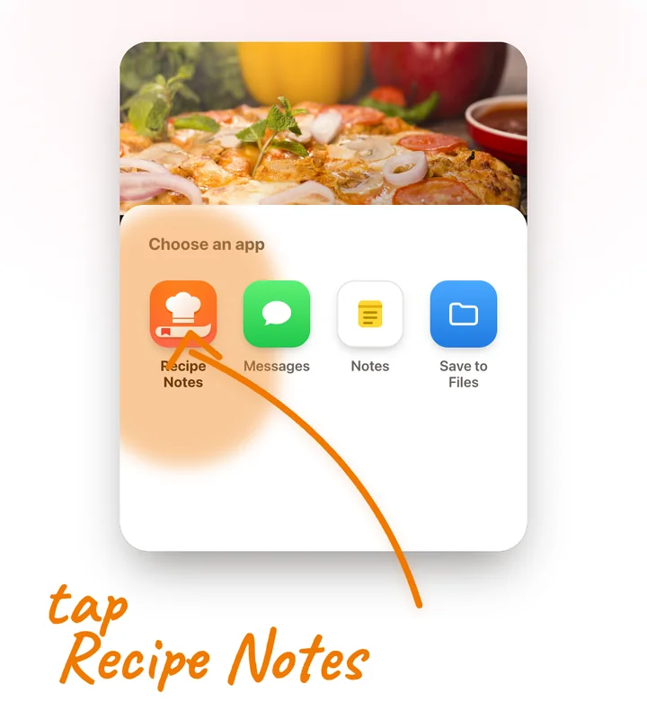 Share sheet with Recipe Notes highlighted